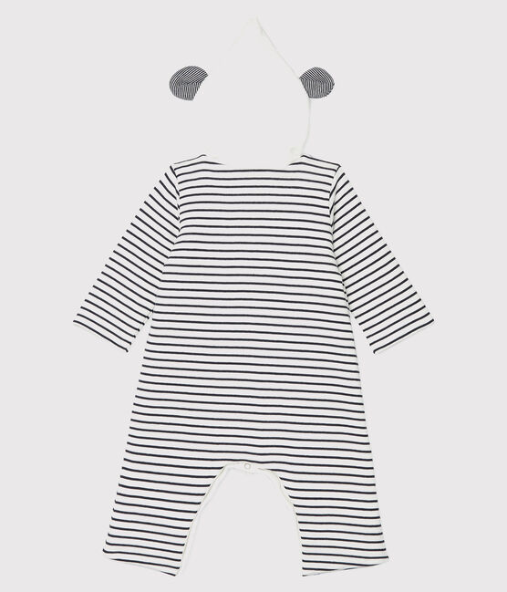 Combinaison longue rayée à capuche bébé en coton biologique blanc MARSHMALLOW/bleu SMOKING