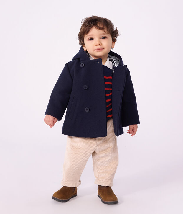 Caban b&eacute;b&eacute; en drap de laine uni bleu marine