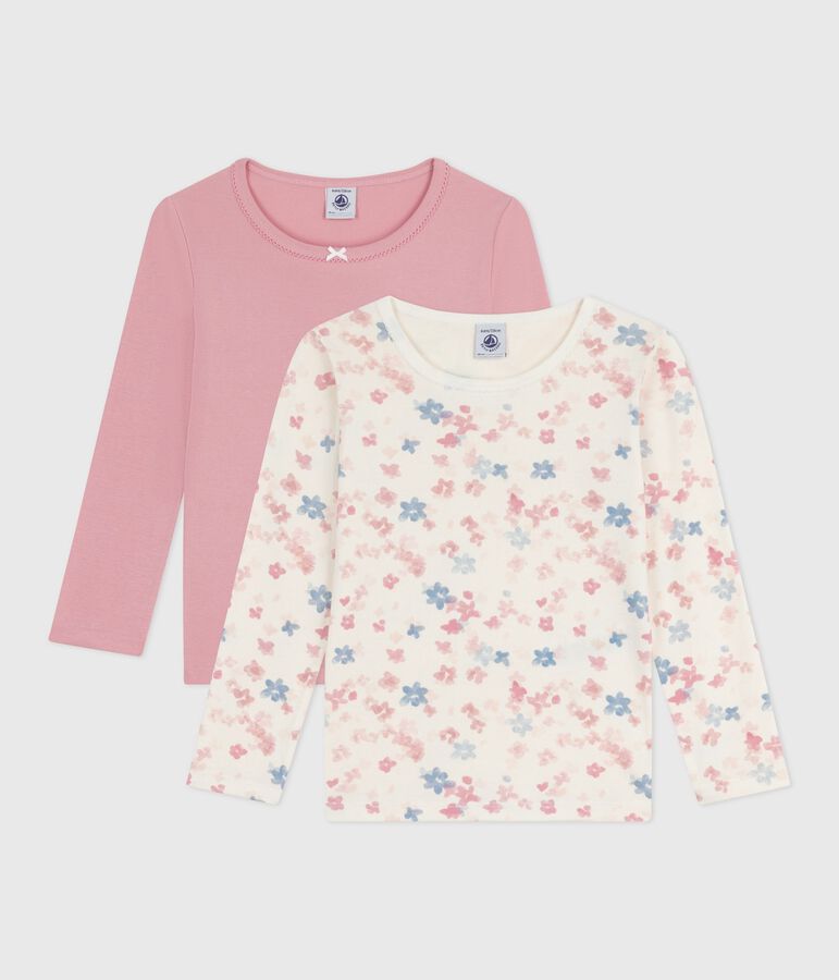 Lot de tee-shirts enfant en coton manches longues imprim&eacute; fleurs variante 1