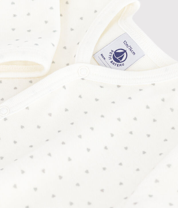 Pyjama b&eacute;b&eacute; en velours imprim&eacute; petits c&oelig;urs blanc/gris