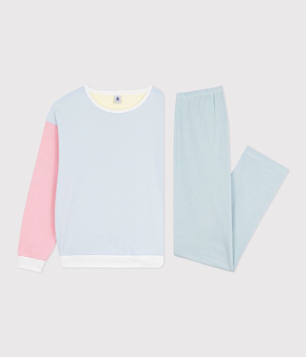 Pyjama femme en coton &agrave; rayures blanc/multicouleur