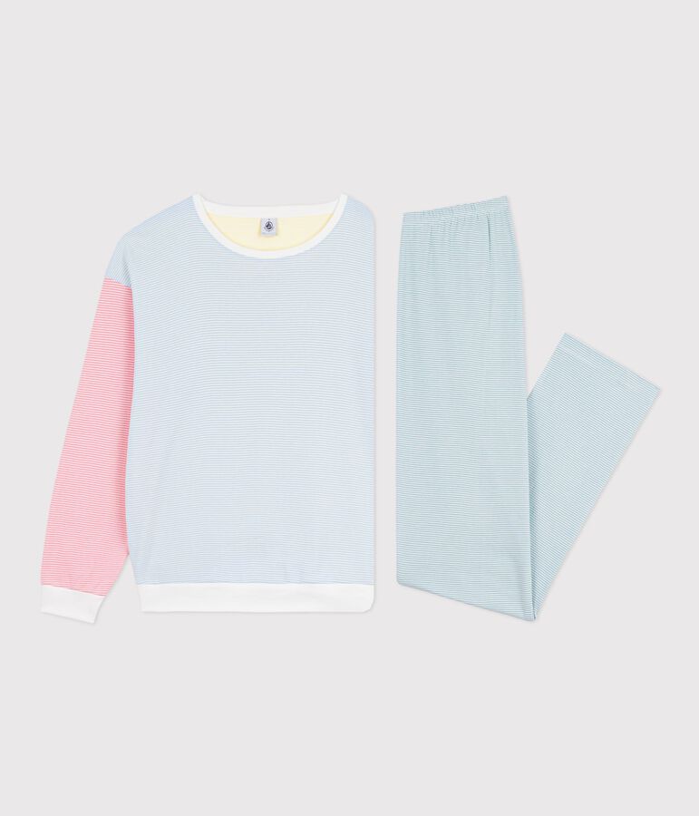 Pyjama femme en coton &agrave; rayures blanc/multicouleur