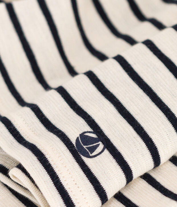 Tee-shirt manches longues en jersey flamm&eacute; enfant fille &eacute;cru/bleu