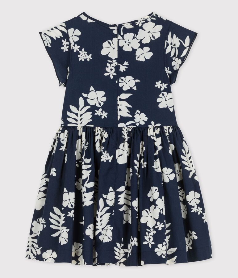 Robe manches courtes en popeline enfant fille bleu MEDIEVAL/blanc MARSHMALLOW