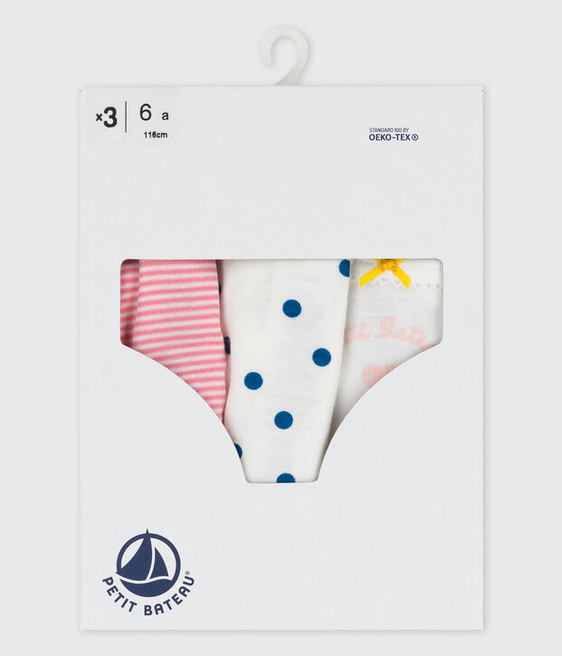 Lot de 3 culottes imprim&eacute; c&oelig;ur petite fille en coton multicouleur