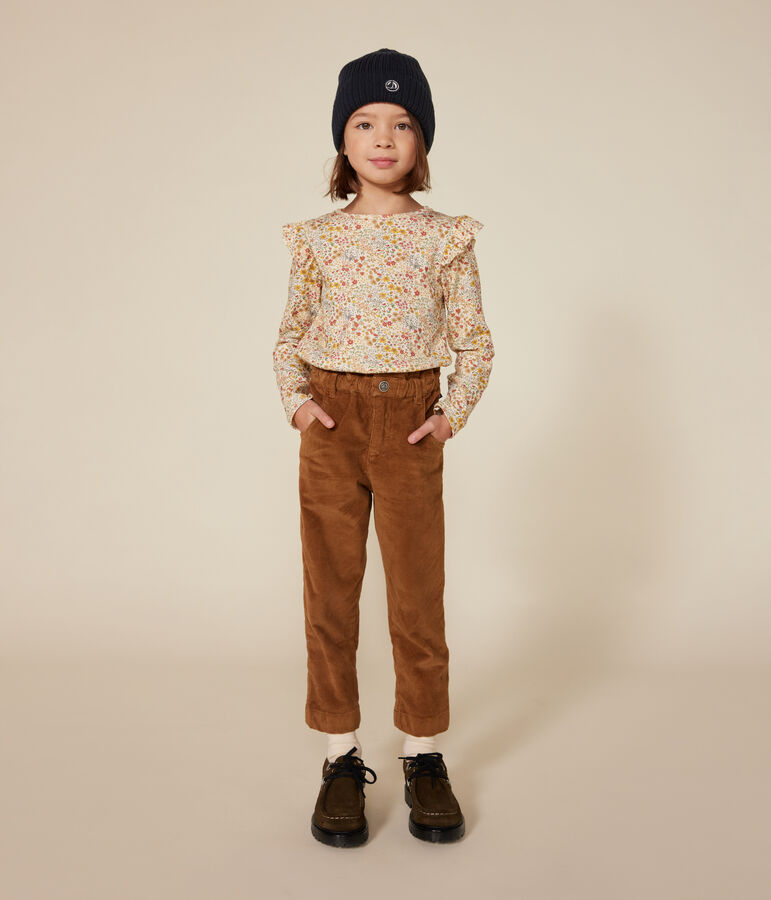 Tee-shirt manches longues en c&ocirc;te enfant fille blanc AVALANCHE/ MULTICO