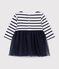 Robe b&eacute;b&eacute; bi-mati&egrave;re manches longues &agrave; rayures blanc/multicouleur