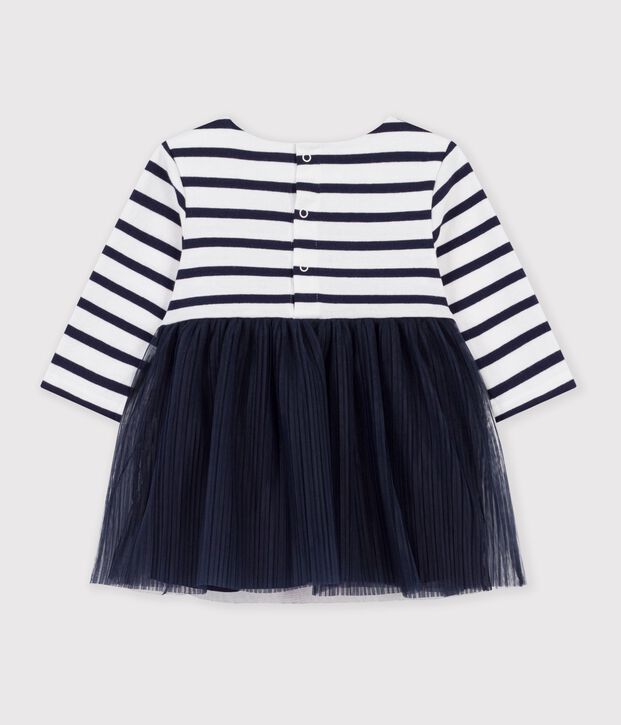 Robe b&eacute;b&eacute; bi-mati&egrave;re manches longues &agrave; rayures blanc/multicouleur