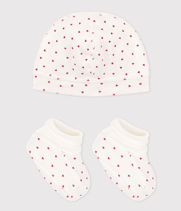 Lot de bonnet et chaussons coeur b&eacute;b&eacute; multicouleur
