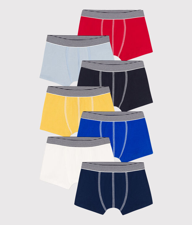 Lot de 7 boxers unis en coton petit gar&ccedil;on multicouleur