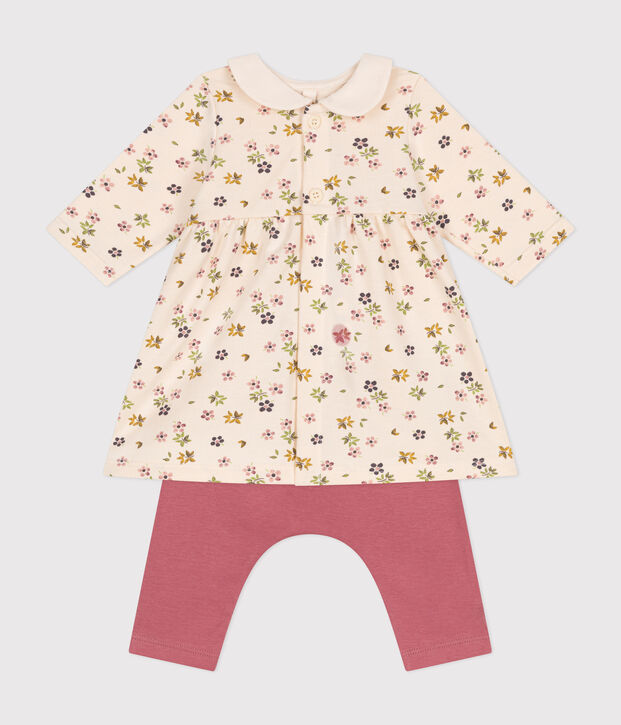 Robe et legging en coton b&eacute;b&eacute; &eacute;cru/multicouleur
