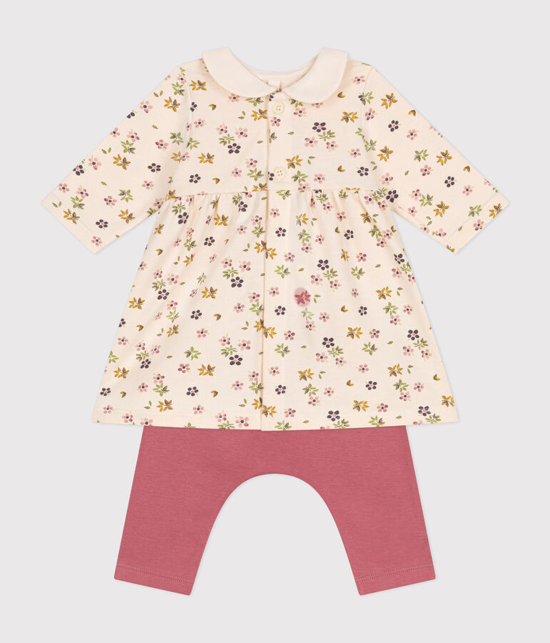 Robe et legging en coton b&eacute;b&eacute; &eacute;cru/multicouleur