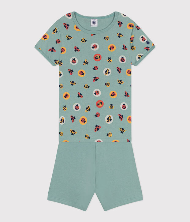 Pyjama short enfant en coton vert/multicouleur