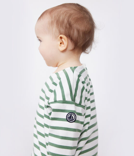 Marinière bébé en coton épais vert MARSHMALLOW/ PALMERAIE