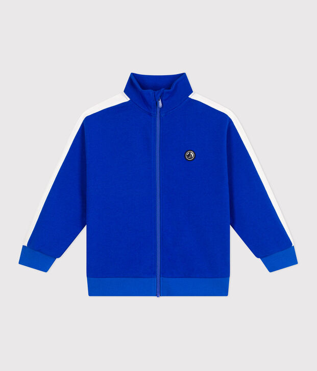 Sweatshirt zipp&eacute; col montant enfant en coton uni bleu