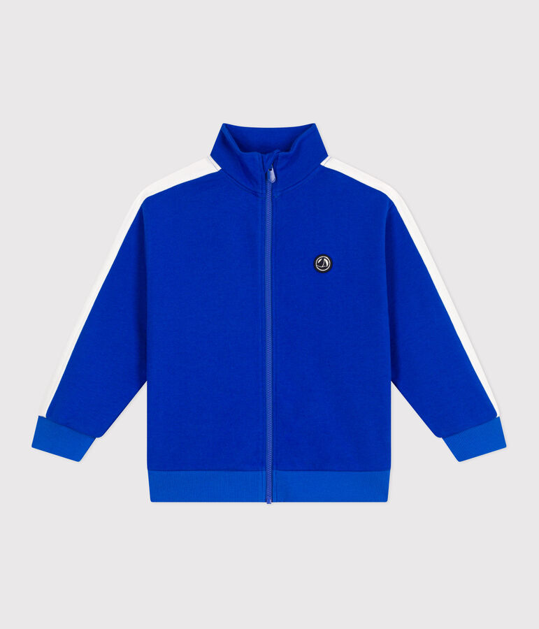 Sweatshirt zipp&eacute; col montant enfant en coton uni bleu PERSE