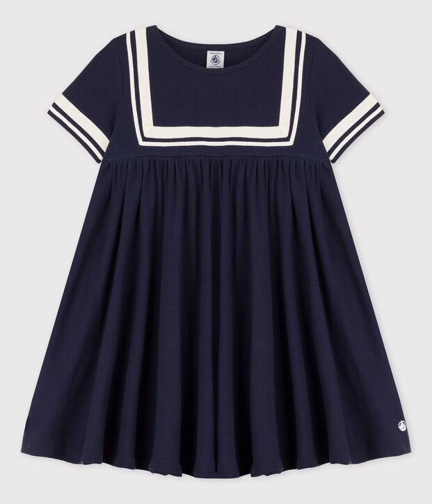 Robe manches courtes en coton bio enfant fille bleu