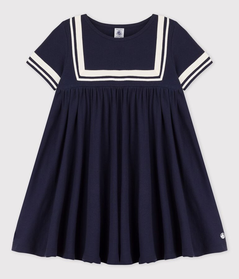 Robe manches courtes en coton bio enfant fille bleu SMOKING