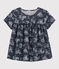 Blouse manches courtes en tubique enfant fille bleu SMOKING/blanc ECUME