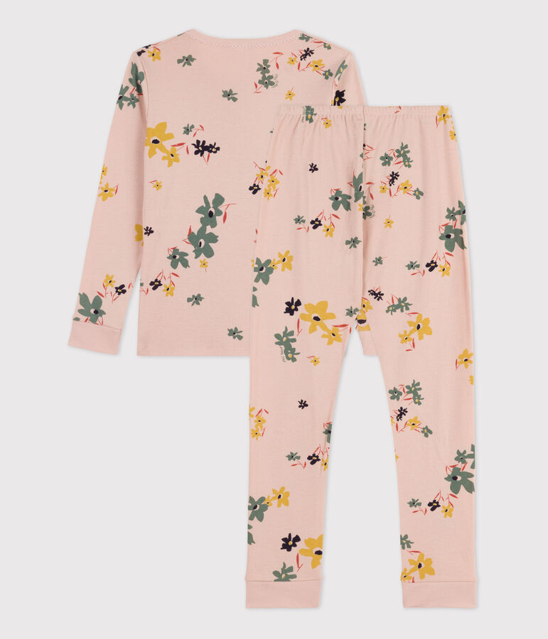 Pyjama ajust&eacute; fleur petite fille en coton rose/multicouleur