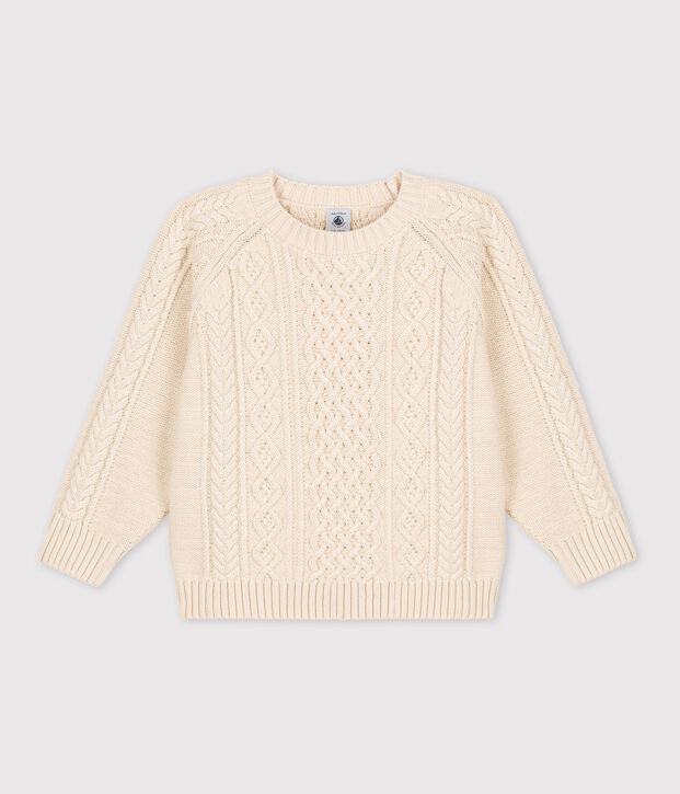 Pull irlandais en coton enfant fille / gar&ccedil;on &eacute;cru