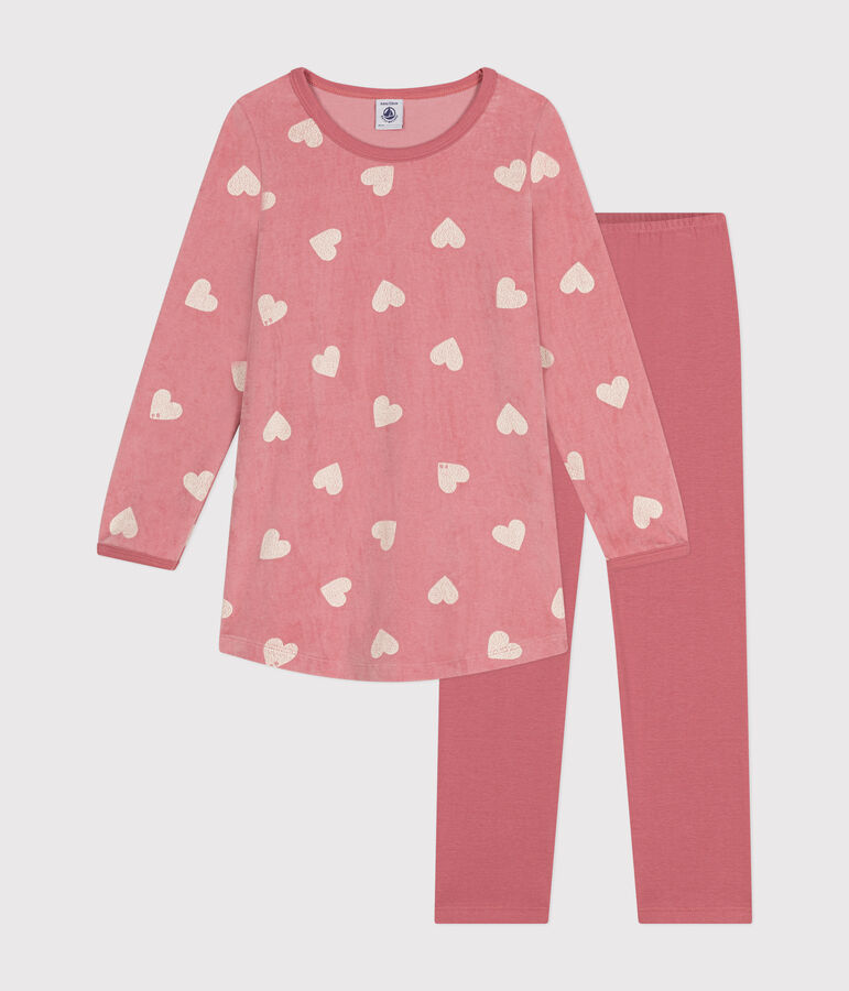 Chemise de nuit en velours imprim&eacute; c&oelig;urs enfant rose ROSEWOOD/ MARSHMALLOW