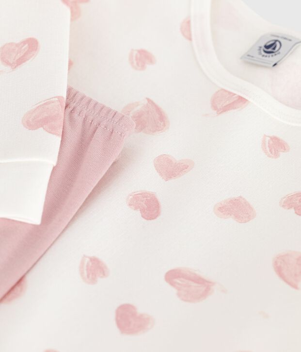 Chemise de nuit et legging enfant en molleton imprim&eacute; c&oelig;urs rose/multicouleur