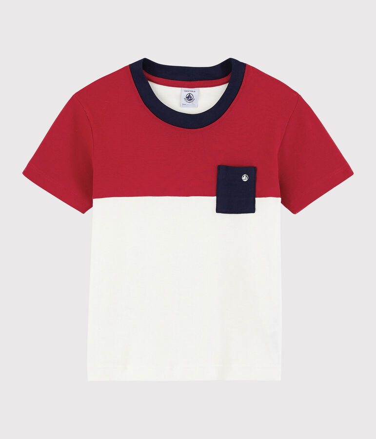 Tee-shirt manches courtes en coton enfant gar&ccedil;on rouge/blanc