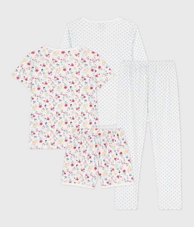 Lot de 2 pyjamas pois bleus et fleurs petite fille en coton multicouleur