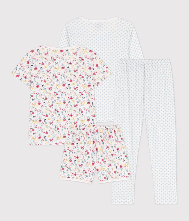 Lot de 2 pyjamas pois bleus et fleurs petite fille en coton multicouleur