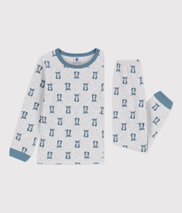 Pyjama en velours  enfant gris/bleu