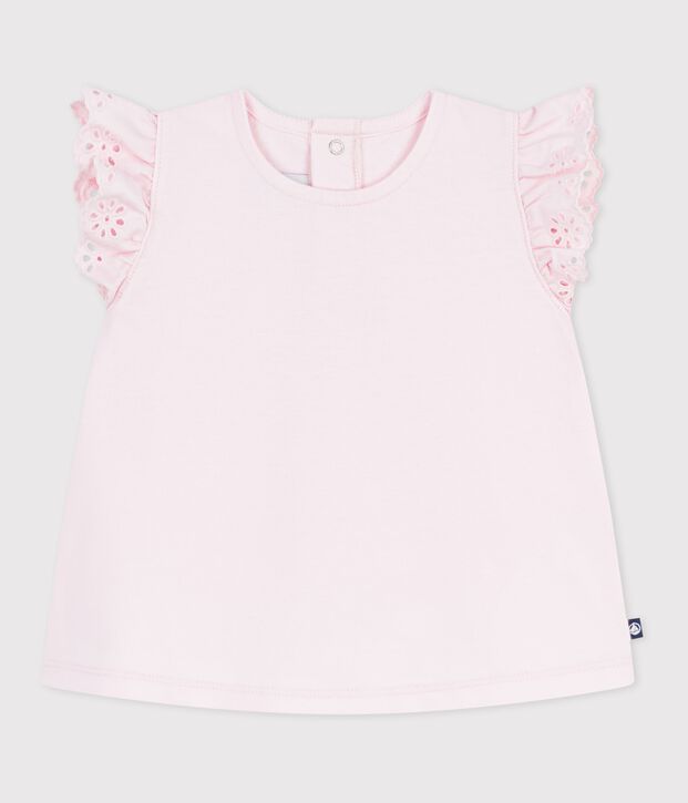 Tee-shirt b&eacute;b&eacute; en coton &agrave; manches courtes, uni rose clair