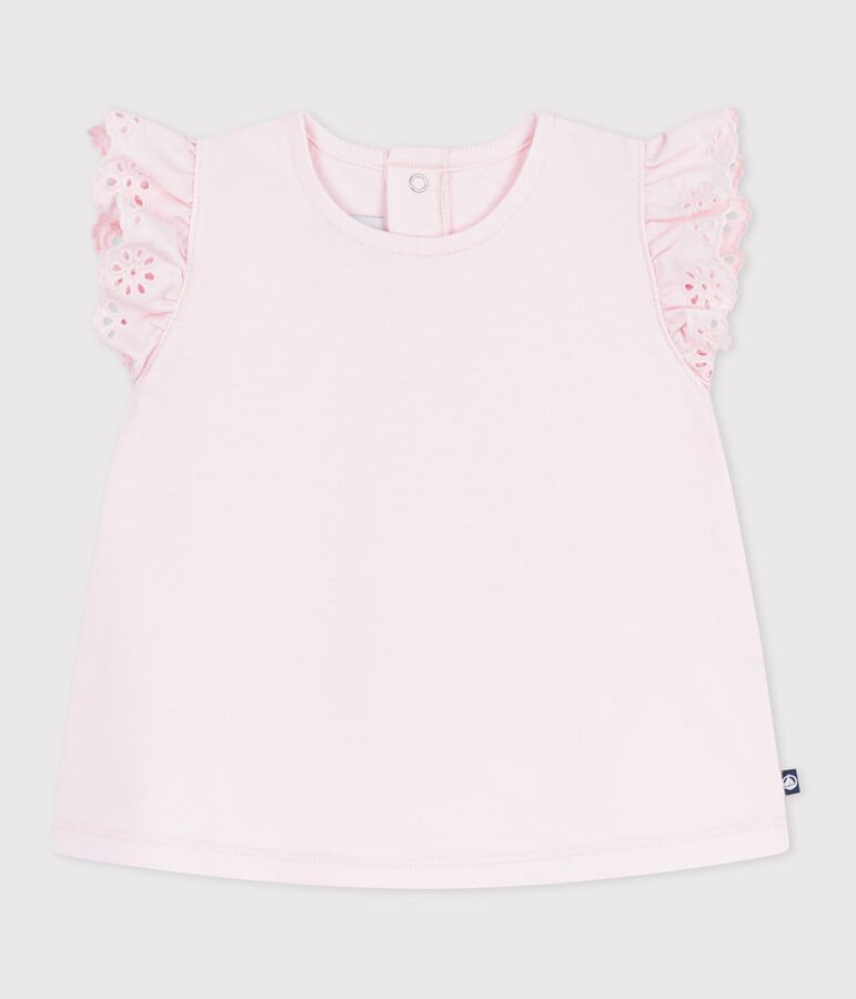 Tee-shirt b&eacute;b&eacute; en coton &agrave; manches courtes, uni rose