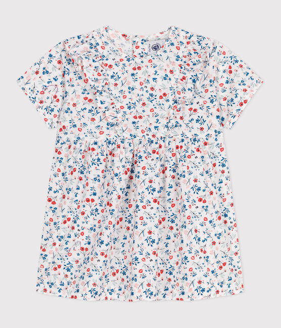 Robe bébé en coton manches courtes, imprimée à fleurs blanc MARSHMALLOW/blanc MULTICO