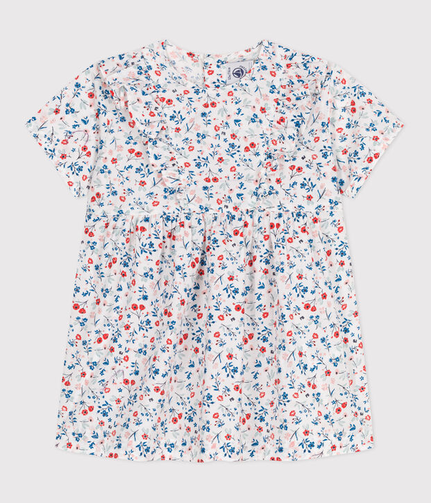 Robe b&eacute;b&eacute; en coton manches courtes, imprim&eacute;e &agrave; fleurs blanc/multicouleur