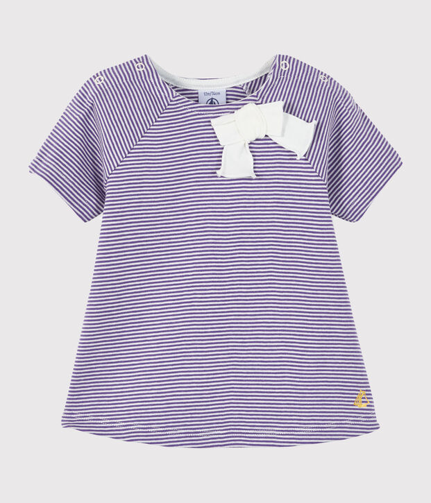 Tee shirt manches courtes b&eacute;b&eacute; fille violet/blanc