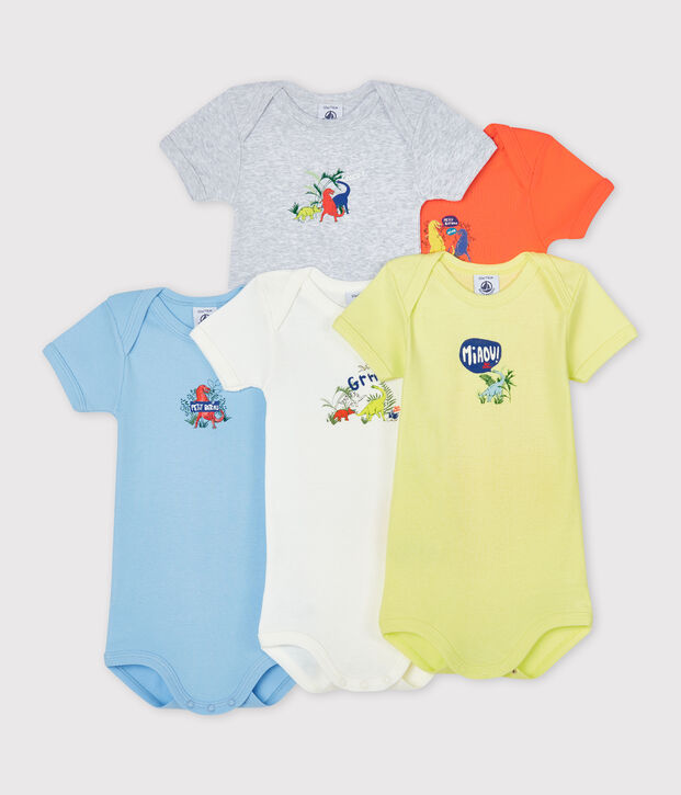 Lot de 5 bodies manches courtes b&eacute;b&eacute; gar&ccedil;on multicouleur