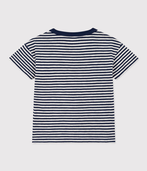 Tee-shirt rayé en coton enfant garçon bleu MEDIEVAL/blanc MARSHMALLOW