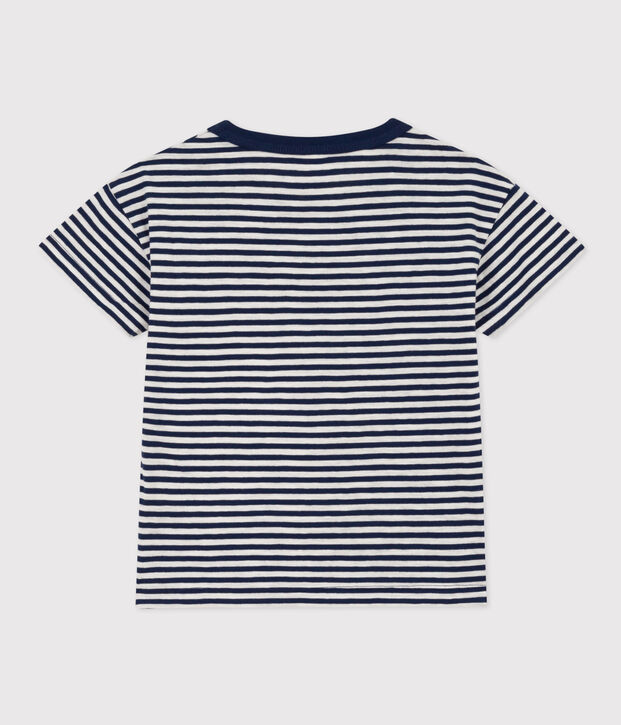 Tee-shirt ray&eacute; en coton enfant gar&ccedil;on bleu/blanc