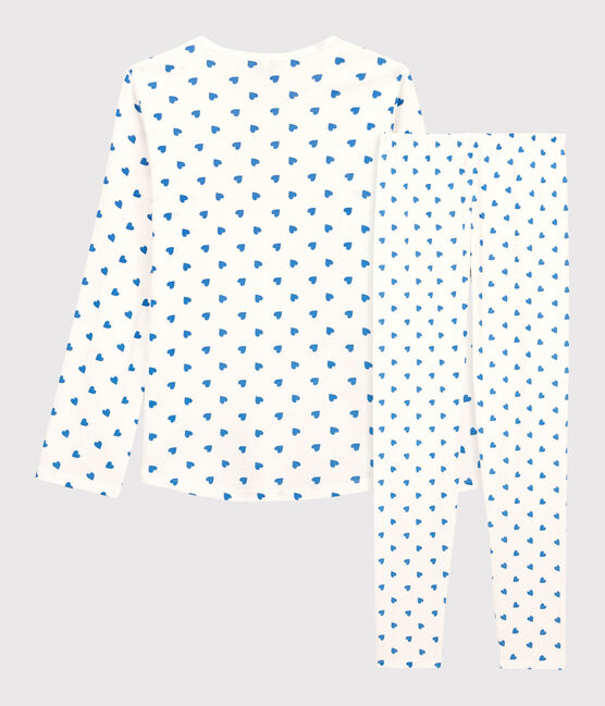 Pyjama fille/femme cœurs bleus en coton blanc MARSHMALLOW/bleu BRASIER