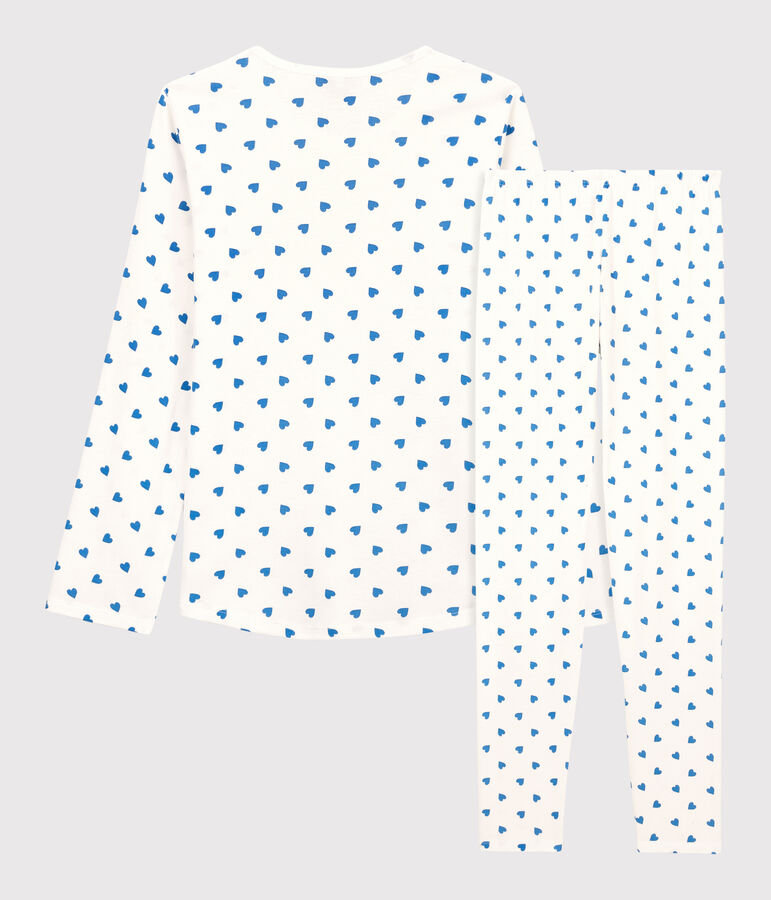 Pyjama fille/femme c&oelig;urs bleus en coton blanc/bleu