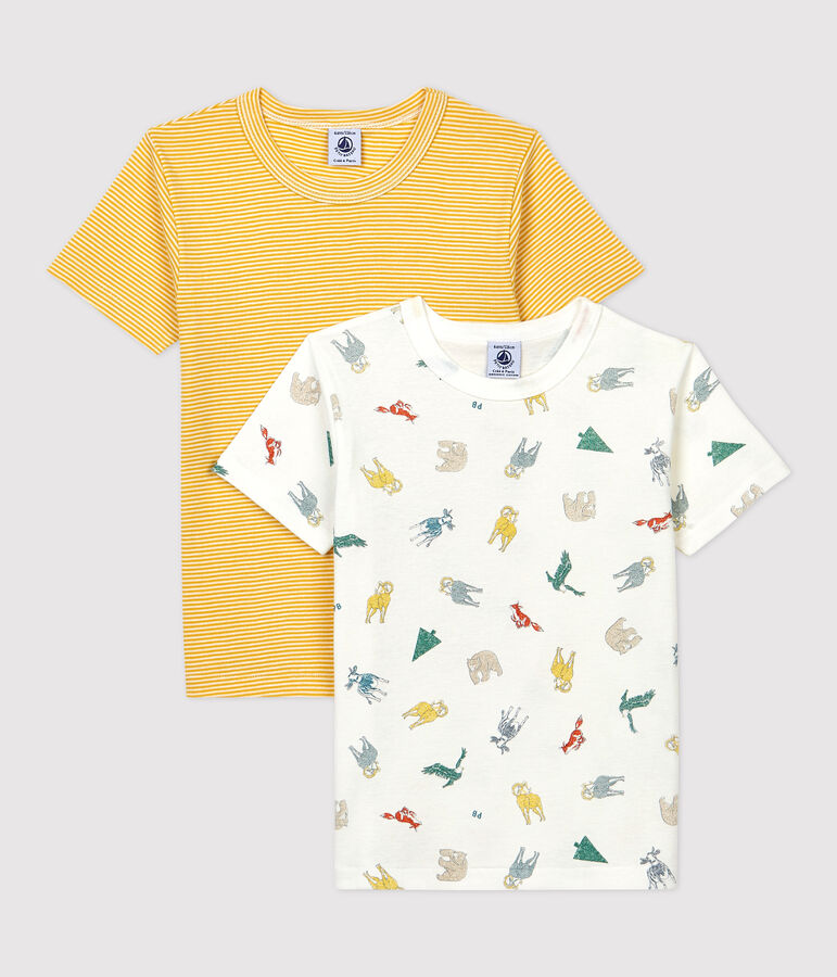 Lot de 2 tee shirts manches courtes imprim&eacute; mouflons petit gar&ccedil;on en coton biologique multicouleur