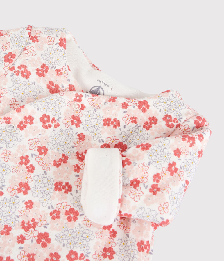 Combinaison longue fleurie b&eacute;b&eacute; en tubique matelass&eacute; en coton biologique blanc MARSHMALLOW/blanc MULTICO