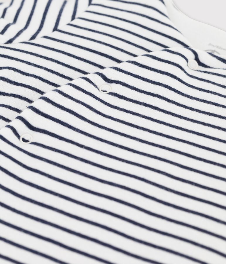 Combinaison longue ray&eacute;e marini&egrave;re en coton bio b&eacute;b&eacute; blanc MARSHMALLOW/bleu SMOKING