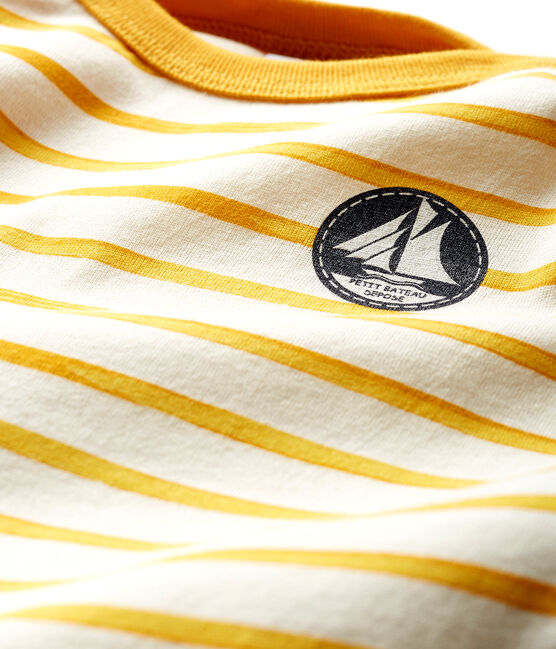 Tee shirt manches longues rayé bébé garçon blanc MARSHMALLOW/jaune BOUDOR