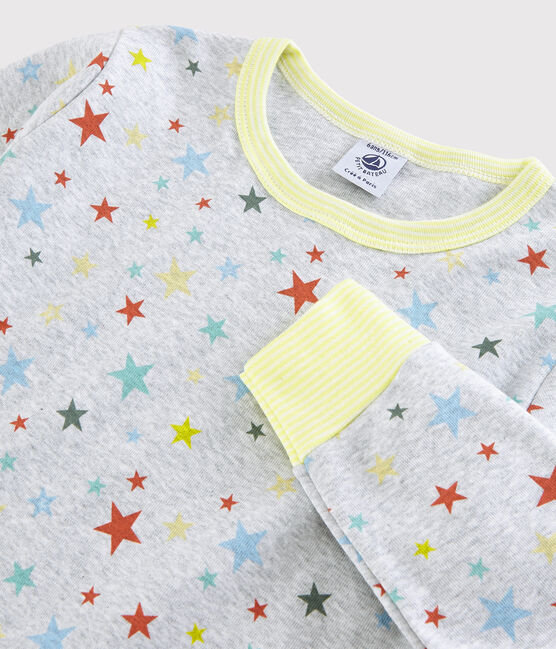 Pyjama gris chiné à étoiles petit garçon en coton gris POUSSIERE/blanc MULTICO