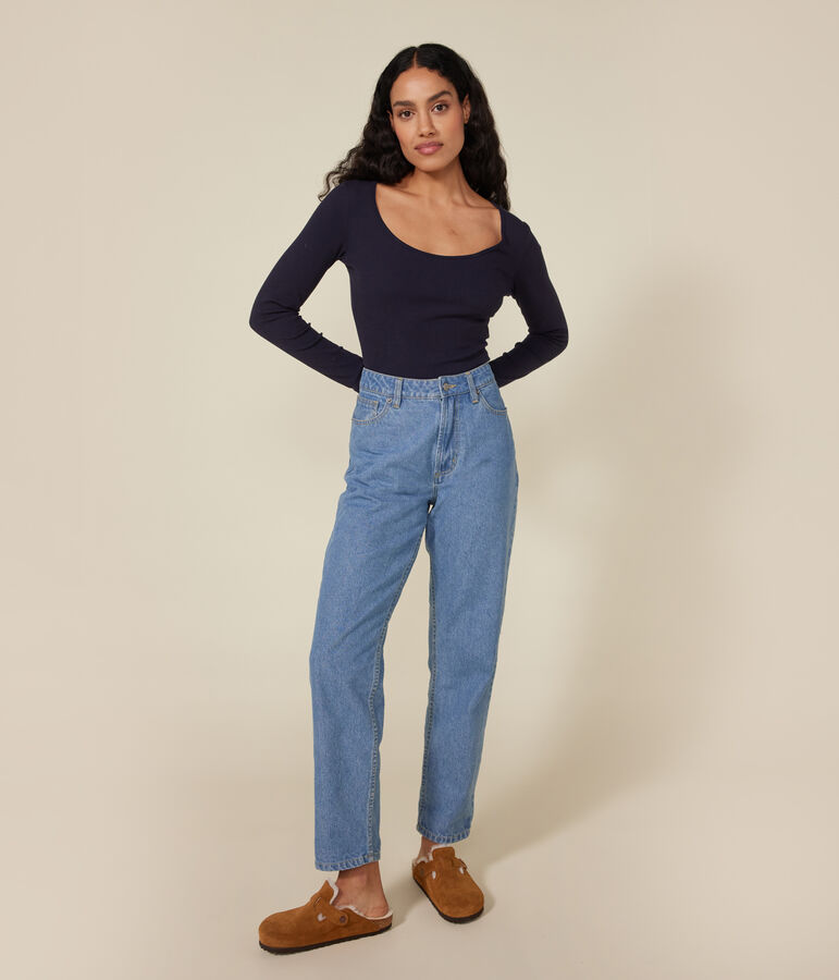 Body en coton et &eacute;lasthanne femme bleu SMOKING