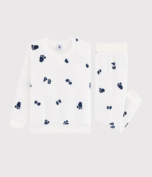 Pyjama petit gar&ccedil;on en polaire blanc/bleu
