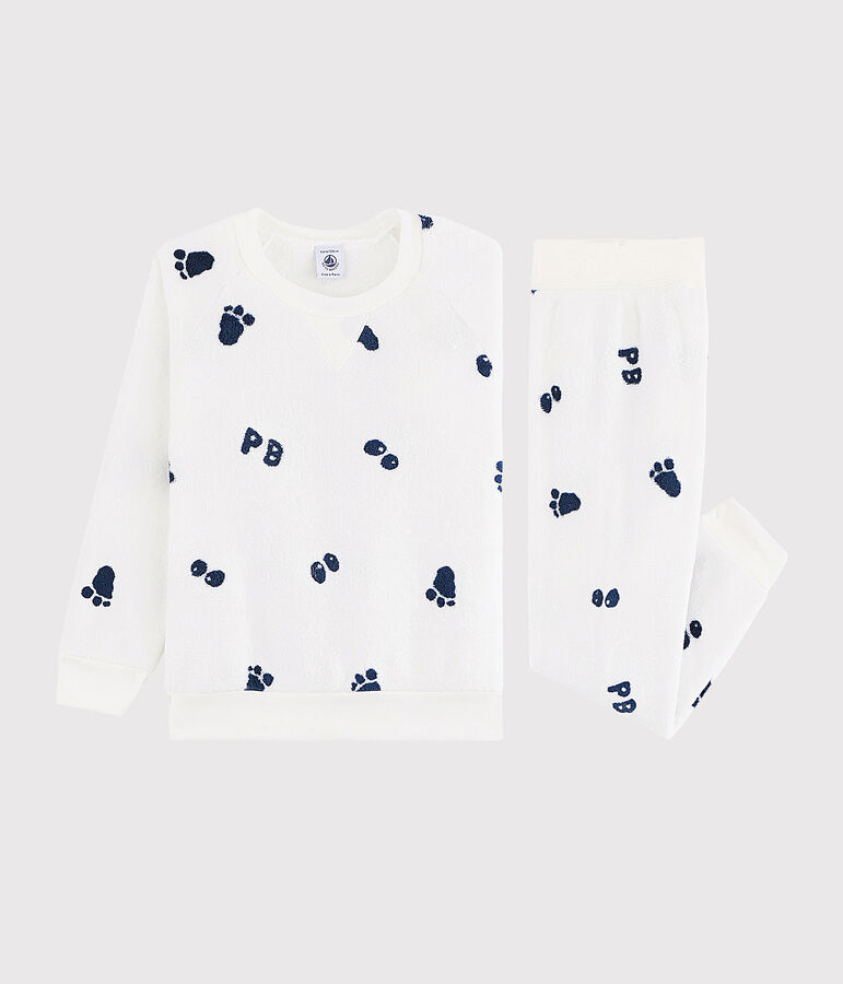 Pyjama petit gar&ccedil;on en polaire blanc/bleu