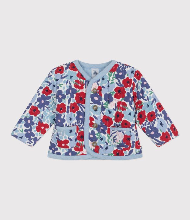 Veste b&eacute;b&eacute; en coton matelass&eacute;e, imprim&eacute;e fleurs blanc/multicouleur